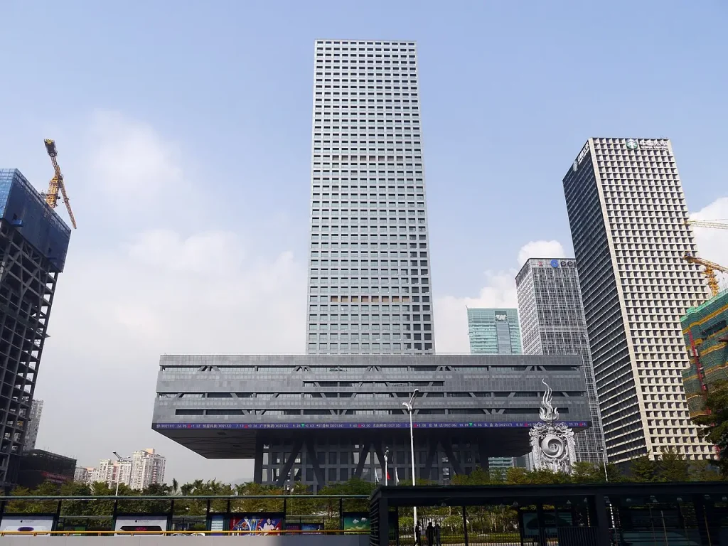 The Shenzhen Stock Exchange building is part of the China Stock Market.